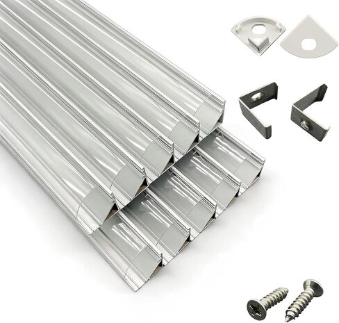 10-Pack 3.3ft/1Meter V-Shape LED Aluminum Channel System with Clear Cover, End Caps and Mounting Clips, Easy to Install, Suitable for Various LED Strip Lights with a Width of 8-12mm in Kuwait