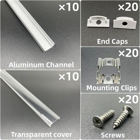 10 عبوات من نظام قناة ألومنيوم LED على شكل حرف U بطول 3.3 أقدام/1 متر مع غطاء شفاف، وأغطية نهائية ومشابك تثبيت، سهلة التركيب لشريط ضوء LED in Kuwait