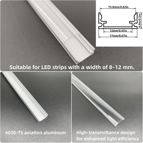 10 عبوات من نظام قناة ألومنيوم LED على شكل حرف U بطول 3.3 أقدام/1 متر مع غطاء شفاف، وأغطية نهائية ومشابك تثبيت، سهلة التركيب لشريط ضوء LED in Kuwait