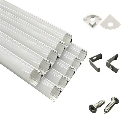 مجموعة قنوات ألومنيوم LED على شكل حرف V، 10 عبوات، 3.3 قدم/1 متر، غطاء حليبي، أغطية طرفية ومشابك تثبيت، لشرائط LED بعرض 8-12 مم in Kuwait