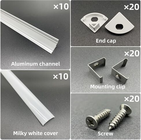 مجموعة قنوات ألومنيوم LED على شكل حرف V، 10 عبوات، 3.3 قدم/1 متر، غطاء حليبي، أغطية طرفية ومشابك تثبيت، لشرائط LED بعرض 8-12 مم in Kuwait
