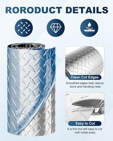 Rocaris 12" x 120" Diamond Plate Aluminum Sheet Metal, 17GA 0.045" Thick Commercial Grade, Diamond Plate for Cargo Trailer, RV, Camper, Garden Edging and Flooring Installations in Kuwait