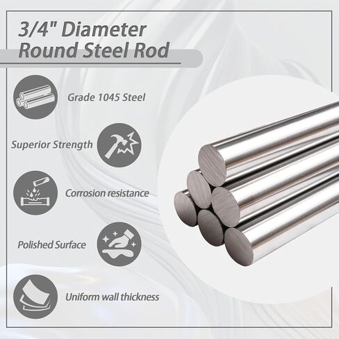 2 Pcs 3/4 Inch Diameter Chrome Plated Rod, 24 Inch Length, Precision Steel Shaft - Heavy Duty Chrome Steel Round Bar in Saudi Arabia