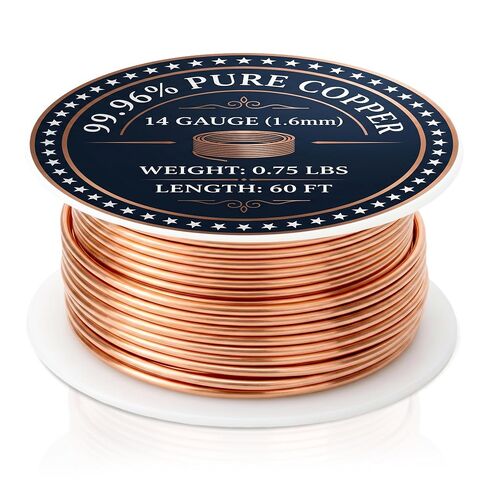 14 Gauge 60FT Pure Copper Wire for Jewelry Making,Electroculture Gardening | 99.96% Bare Solid, Sturdy & Flexible, Dead Soft Copper Wire, 0.72 LBS Roll for Crafts, Plants, Garden, Wreath Making, DIY in Kuwait