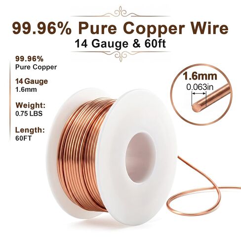 14 Gauge 60FT Pure Copper Wire for Jewelry Making,Electroculture Gardening | 99.96% Bare Solid, Sturdy & Flexible, Dead Soft Copper Wire, 0.72 LBS Roll for Crafts, Plants, Garden, Wreath Making, DIY in Kuwait