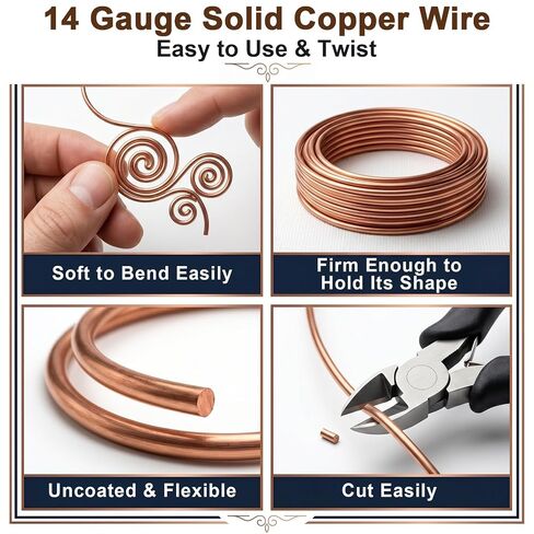 14 Gauge 60FT Pure Copper Wire for Jewelry Making,Electroculture Gardening | 99.96% Bare Solid, Sturdy & Flexible, Dead Soft Copper Wire, 0.72 LBS Roll for Crafts, Plants, Garden, Wreath Making, DIY in Kuwait