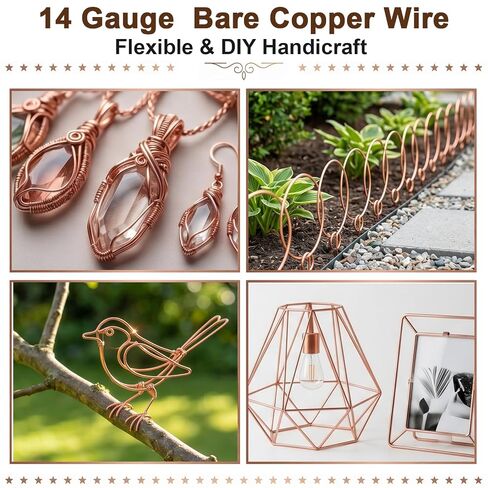 14 Gauge 60FT Pure Copper Wire for Jewelry Making,Electroculture Gardening | 99.96% Bare Solid, Sturdy & Flexible, Dead Soft Copper Wire, 0.72 LBS Roll for Crafts, Plants, Garden, Wreath Making, DIY in Kuwait