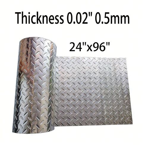 Stainless Steel Tread Plate, Diamond Plate Sheet Metal, Heavy-Duty Commercial-Grade Mill Finish Diamondplate Stainless Steel Sheet, 24in. X 96in., 0.02" 0.5mm Thick in Kuwait
