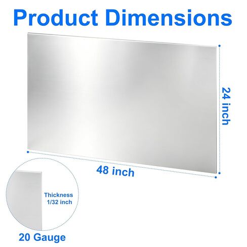 48 x 24 Inch 430 Stainless Steel Sheet, 1 Pcs 20GA Metal Plates Panel, Magnetic Stainless Steel Plate with Corner Protection for Kitchen DIY Crafting (1, 430 Stainless Steel, 48" x 24") in Kuwait