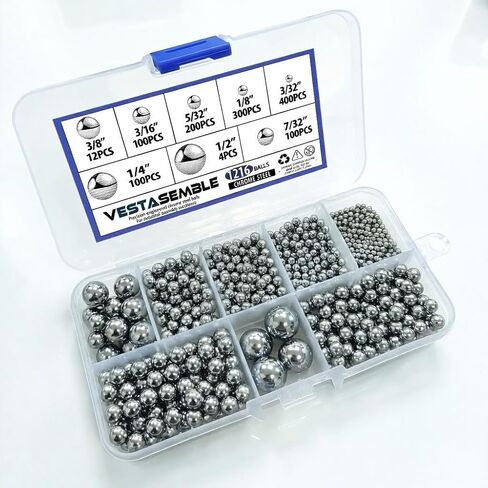 1216Pcs G100 Chrome Steel Ball Bearings Kit - AISI 52100 High Carbon Steel, 8 Sizes (1/2" to 3/32") for Ball Bearings, Drawer Slides Repair & Baleros Replacement in Kuwait