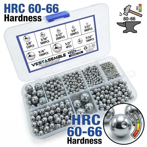 1216Pcs G100 Chrome Steel Ball Bearings Kit - AISI 52100 High Carbon Steel, 8 Sizes (1/2" to 3/32") for Ball Bearings, Drawer Slides Repair & Baleros Replacement in Kuwait