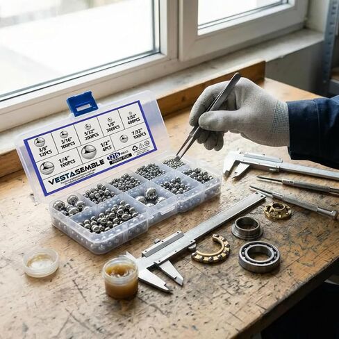 1216Pcs G100 Chrome Steel Ball Bearings Kit - AISI 52100 High Carbon Steel, 8 Sizes (1/2" to 3/32") for Ball Bearings, Drawer Slides Repair & Baleros Replacement in Kuwait