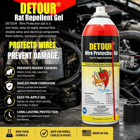Detour Wire Protection Gel Aerosol Spray 11oz, Professional Grade Rodent Repellent for Engine Wires, Pool Wiring & Outdoor Equipment, Clear Long-Lasting Protective Barrier, Toxin-Free | Professional-grade barrier for engine wires, pool wiring & outdoor eq in Kuwait