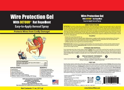 Detour Wire Protection Gel Aerosol Spray 11oz, Professional Grade Rodent Repellent for Engine Wires, Pool Wiring & Outdoor Equipment, Clear Long-Lasting Protective Barrier, Toxin-Free | Professional-grade barrier for engine wires, pool wiring & outdoor eq in Kuwait