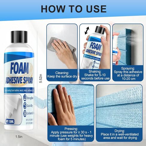 JAOJAO 120ml Foam Adhesive Spray, Foam Glue, Heavy-Duty Bond, Water-Based Safe Transparent After Drying Spray Adhesive for FoamDIY, Crafts & Household Use in Kuwait