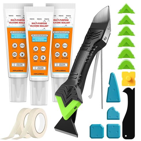 White Silicone Caulk Set-12oz Waterproof Silicone sealant,5 in 1 Caulk Tool with Caulk Remover Tool & Caulk Finishing Tool,Silicone Caulking Tool Kit of Bathroom Caulk, Shower Caulk, Bathtub Caulk in Kuwait
