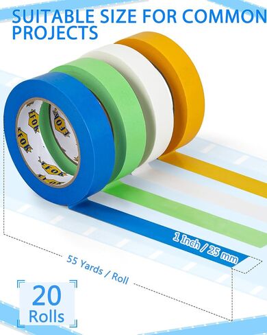 EFOK 20 Rolls Colored Painters Tape Masking Tape 1 Inch x 55 Yards Easy Tear, No Residue, Paint Tape for Walls Home Renovation Automotive Refinish Zone Masking in Kuwait