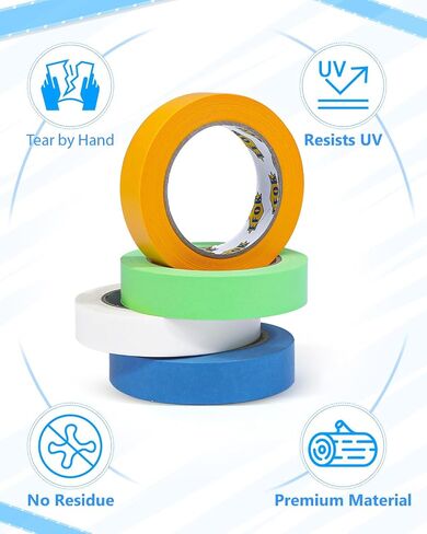 EFOK 20 Rolls Colored Painters Tape Masking Tape 1 Inch x 55 Yards Easy Tear, No Residue, Paint Tape for Walls Home Renovation Automotive Refinish Zone Masking in Kuwait