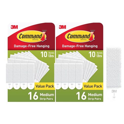Command 10 lb Picture Hanging Strips, Medium, White, 32 Pairs (64 Strips Total), Damage-Free Frame Hangers, Holds 10 lb with 4 Pairs, Up to 18 x 24 in Frames in Kuwait