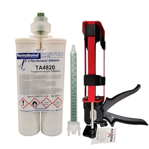 Permabond TA4820 Toughened Acrylic Adhesive, 2-Part 1:1 Mix, Metals and Plastics, 10-15 Min Pot Life, 50ml and 400ml (Cream, 400ML, Cartridge Only) in Kuwait