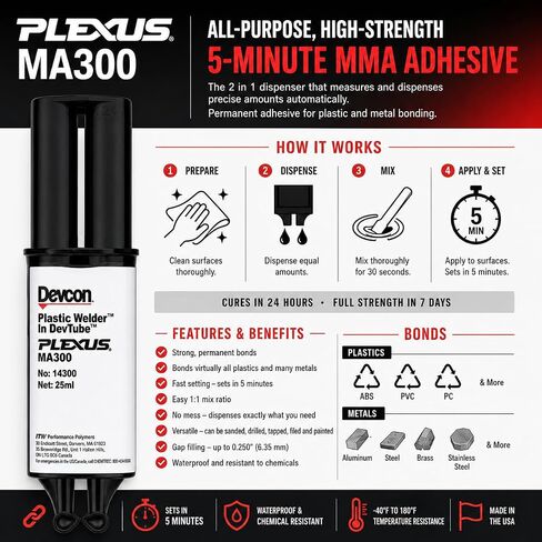 مجموعة لاصقة Maven (Plexus MA300) - لاصق MMA عالي القوة لجميع الأغراض لمدة 5 دقائق، خرطوشة 25 مل مع ورقة خلط وعصا (30500) in Kuwait