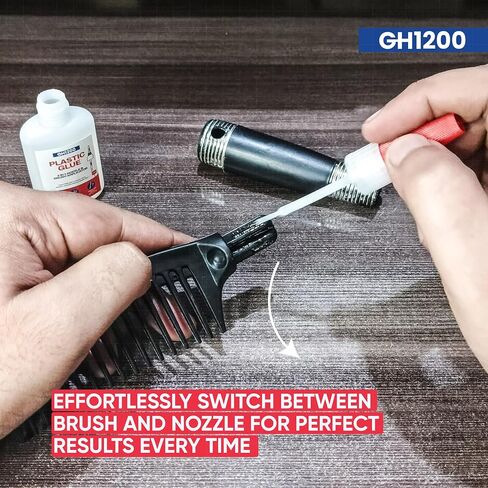 GH1200 (2 في 1) غراء فائق للبلاستيك مع أداة توزيع الفرشاة والفوهة - غراء بلاستيكي سريع الإعداد شديد التحمل للروابط الصلبة، DIY والمزيد، شفاف كريستالي ولا يحتوي على غراء مقاوم للبقع in Kuwait