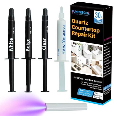Quartz Countertop Repair Kit, Granite & Marble Repair Kit, 30s Quick-Drying Repair Chip for Edge Chips, Cracks, Scratches and Holes on Ceramic Tile, Bath Tub, Sink and Other Stone Surfaces in Kuwait