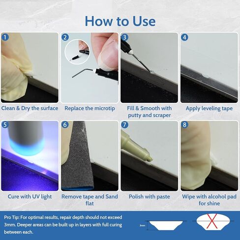 Quartz Countertop Repair Kit, Granite & Marble Repair Kit, 30s Quick-Drying Repair Chip for Edge Chips, Cracks, Scratches and Holes on Ceramic Tile, Bath Tub, Sink and Other Stone Surfaces in Kuwait
