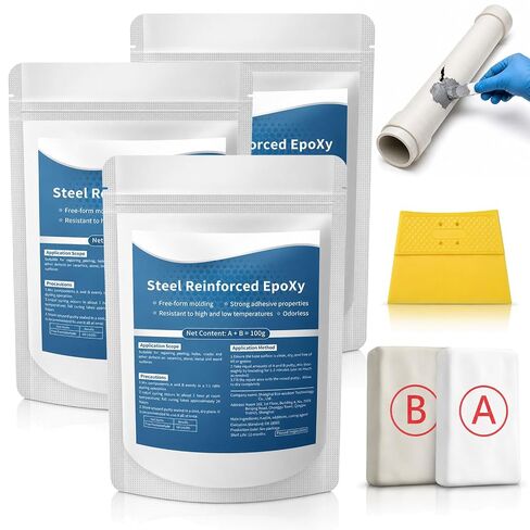 Strong Clay Iron Adhesive, Steel Reinforced Epoxy Putty, Repair Putty Waterproof, Heat Resistant Drillable, Filler for Metal PVC Pipe, Plastic Wood Ceramic, Easy Operation, Strong Adhesion (2PCS) in Kuwait