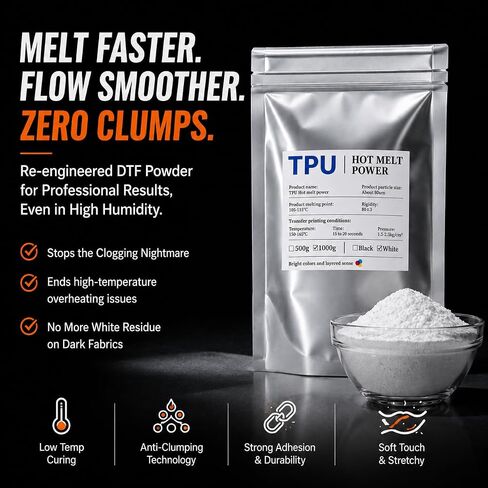 DXZ 2.2lb / 1KG White DTF Transfer Powder, Hot Melt Adhesive Powder, Suitable for All Fabrics and Any Color, Compatible with DTF and DTG Printers in Kuwait