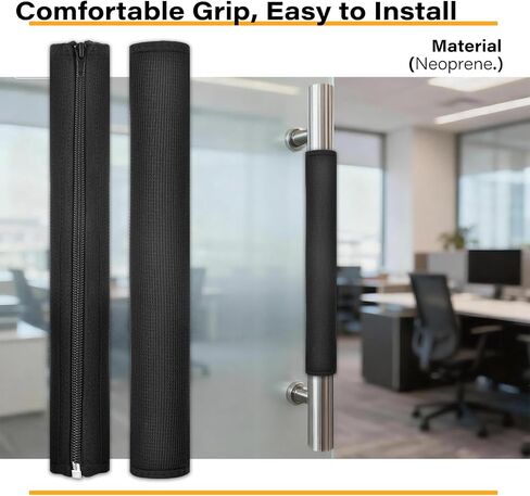 2 Pack Handle Covers with Zipper for Commercial Business Door, 11.5 Inch Length Handle Grips Protecting Handles from Extreme Heat and Cold - Black in Kuwait