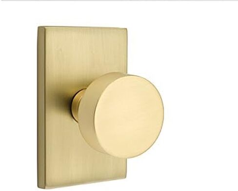 EMTEK Modern Rectangular Rosette Passage Set with Matching Finish Round Knob - Choice of 7 Finishes - 5112ROUUS4 - Satin Brass (US4) in Kuwait
