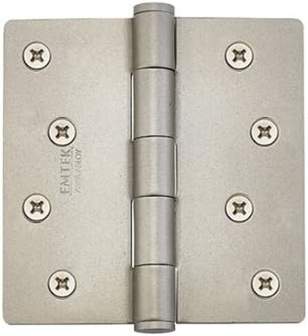 Emtek 91024 4 بوصة × 4 بوصة محمل عادي 1/4 بوصة مفصلات نصف قطرها زوايا نقر - زوج، نيكل ساتان in Kuwait