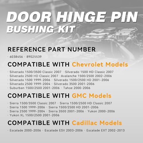 38456 Door Hinge Pin and Bushing Kit Compatible with Chevy Silverado GMC Sierra Yukon Cadillac, Front Left Driver Side, # 6038456 89025539 in Kuwait