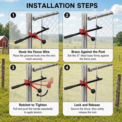 YouTeMei 2 Pcs Fence Stretcher Tool, Ratcheting Wire Fence Tightener, Heavy Duty Fence Tensioner Tool with Ratchet Range, Non-Slip Hook, for Farm, Ranch, Garden & Yard Fence in Kuwait