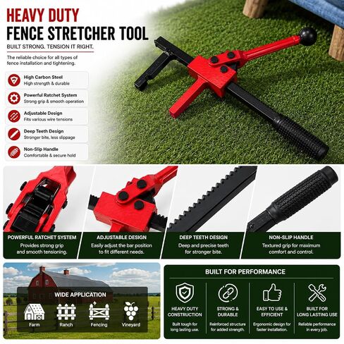 YouTeMei 2 Pcs Fence Stretcher Tool, Ratcheting Wire Fence Tightener, Heavy Duty Fence Tensioner Tool with Ratchet Range, Non-Slip Hook, for Farm, Ranch, Garden & Yard Fence in Kuwait
