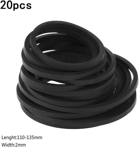 20pcs 2mm Width Square Rubber Belt 40-65mm/75-100mm/110-145mm Mix Tape Machine Belts, Black in Kuwait