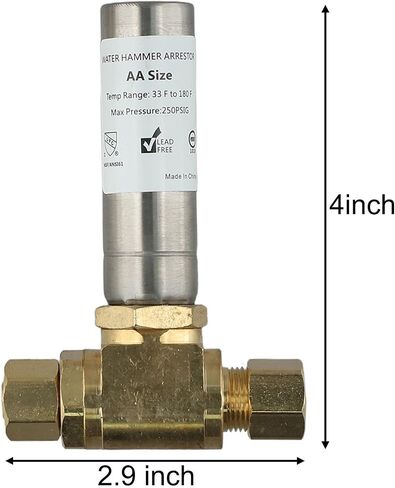 3/8 Inch Water Hammer Arrestor 2 Pack, C46500 Brass Construction, UPC NSF Certified, 250 PSI, 3/8 OD Comp x 3/8 Female Comp, Horizontal Vertical Installation, for Plumbing Pipe Noise Reduction in Saudi Arabia