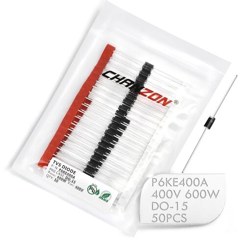 (عبوة من 50 قطعة) Chanzon TVS Diodes P6KE400A P6KE400 600W 400V DO-15 (DO-204AC) قناة محورية أحادية الاتجاه 600 وات 400 فولت in Kuwait