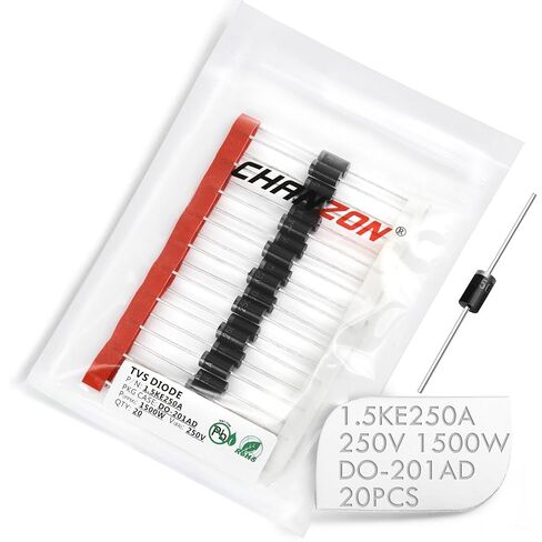 (Pack of 20 Pieces) Chanzon TVS Diodes 1.5KE250A 1.5KE250 1500W 250V DO-201AD (DO-27) Unidirectional Channel 1500 Watt 250 Volt in Kuwait