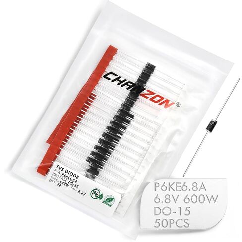 (Pack of 50 Pieces) Chanzon TVS Diodes P6KE6.8A P6KE6.8 600W 6.8V DO-15 (DO-204AC) Axial Unidirectional Channel 600 Watt 6.8 Volt 6V8 in Kuwait