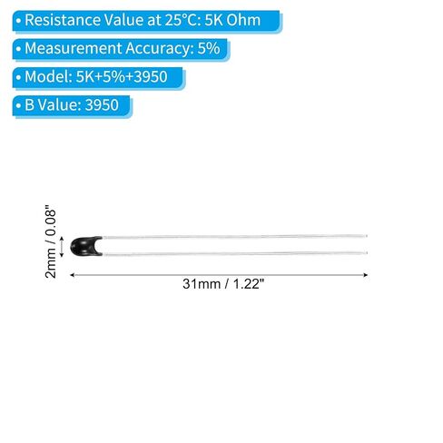 PATIKIL NTC Thermistors Resistors, 60Pcs 5K Ohm 3950 5% Accuracy High Sensitivity Current Limiter Temperature Sensor for Measuring Temperature Black in Kuwait