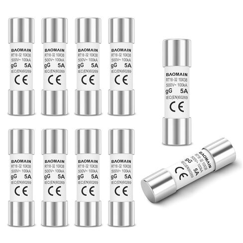 Baomain 10-Pack 5A Fuse Link، RT18-32 (RO15 RT14 RT19)، أنبوب سيراميك أسطواني 10 × 38 مم 500 فولت in Kuwait
