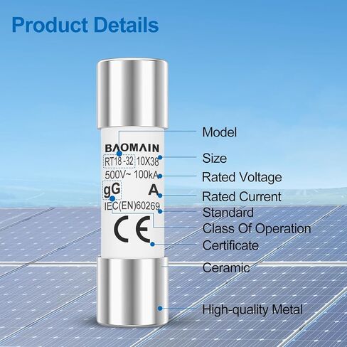 Baomain 10-Pack 5A Fuse Link، RT18-32 (RO15 RT14 RT19)، أنبوب سيراميك أسطواني 10 × 38 مم 500 فولت in Kuwait