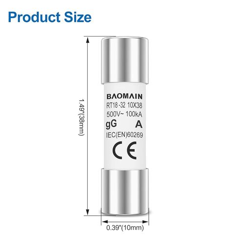 Baomain 10-Pack 5A Fuse Link، RT18-32 (RO15 RT14 RT19)، أنبوب سيراميك أسطواني 10 × 38 مم 500 فولت in Kuwait
