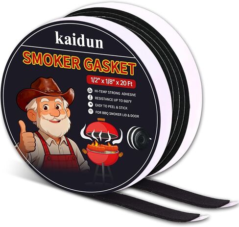 kaidun Smoker Gasket Seals, 2 Pack x 10 Ft, 1/2" x 1/8", Black | Easy to Peel, Smoker Gasket, High Temp Felt, Grill BBQ Gasket Replacement, Smoker Seal, Self Stick in Kuwait
