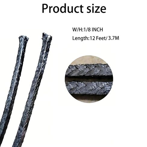 12 Ft Flexible Graphite Braided Compression Packing Seal, 1/8" x 1/8" for Pump Valve & Mechanical Seals, High-Temp High-Pressure Resistant, Leak Proof, Long-Lasting in Kuwait