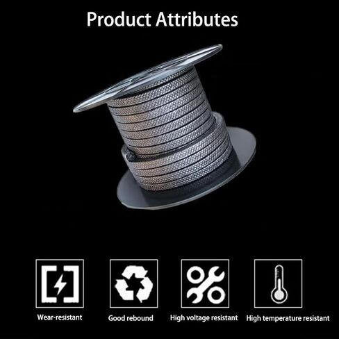12 Ft Flexible Graphite Braided Compression Packing Seal, 1/8" x 1/8" for Pump Valve & Mechanical Seals, High-Temp High-Pressure Resistant, Leak Proof, Long-Lasting in Kuwait