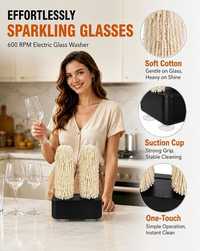 Wine Glass Cleaner Polisher Washer Machine for Home kitchen Sink with Eco-Friendly Brush Head Quick Polish&Clean Beer Whiskey Highball Glassware polishing kit 600 RPM in Kuwait
