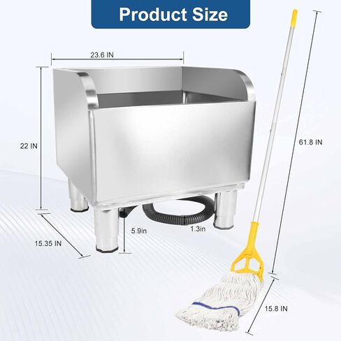 23 4/6in Stainless Steel Floor Mop Sink with Detachable Mop, Suitable for Laundry Rooms, Restaurants, Garages, Balconies, and Other Commercial Settings (23.6"L x 16.1"W x 21.6"H) in Kuwait